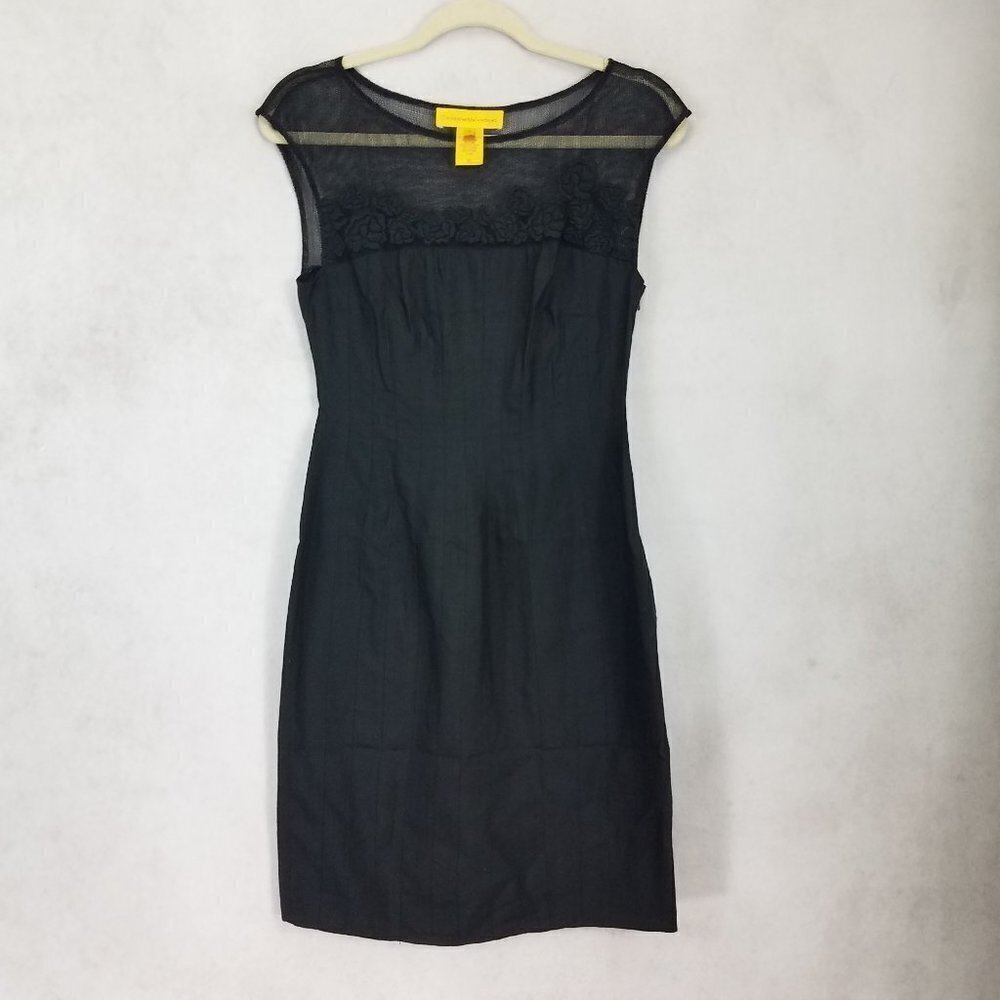Catherine Malandrino Size 4 Black Shift Midi Dress LBD Little Black Dress
